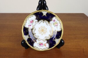 コールポート　バットウィング　プレート13.5cm　小皿　レア　デュオ　イギリス Coalport　コバルト　花柄　アンティーク