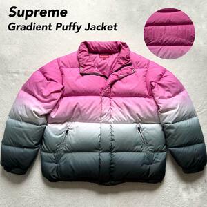 1円〜未使用級 極希少 Supreme シュプリーム 18SS Gradient Puffy Jacket グラフィックパフィーダウンジャケット グラデーション L ピンク 