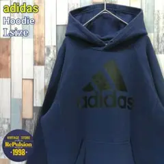 adidas　アディダス　パーカー☆デカロゴ　ゆるだぼ　ブルー