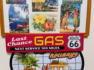 【N6】 ROUTE66　GAS　ルート66 レトロ　クラシック　アメリカン ガレージ　ブリキ看板 雑貨　壁掛け　装飾