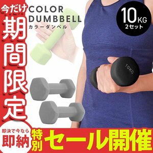 【数量限定セール】ダンベル 10kg 2個セット カラーダンベル 鉄アレイ ウエイトトレーニング ダイエット 筋トレ ダイエット グレー