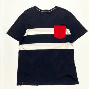 TOMMY HILFIGER ☆ 半袖 デザイン ポケット Tシャツ ネイビー ホワイト レッド L アメカジ ストリート 人気 トミーフィルフィガー■SAP12