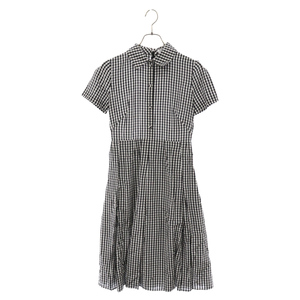 クリスチャンディオール Mid Length Shirt Dress ギンガムチェック 柄 半袖ワンピース ブラック レディース 221R87A6118 ブラック