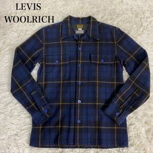 【希少】WOOLRICH × LEVI’S チェック柄　ネルシャツ M ウール　リーバイス　ウールリッチ　ネイビー　紺色　長袖　秋冬