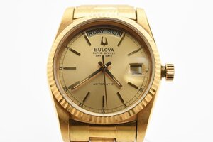 稼働品 ブローバ 4414101 ラウンド ゴールド クオーツ デイト デイデイト メンズ 腕時計 BULOVA