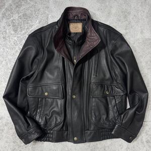 ヴィンテージ シープスキン レザージャケット ツインカラー 黒 ブラック 短丈 羊革 vintage sheepskin leather jacket BLK L