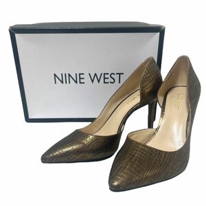 ※N 【箱付き美品】NINE WEST(ナインウェスト) ヒールパンプス 蛇 ゴールド 表記6M(23cm相当)