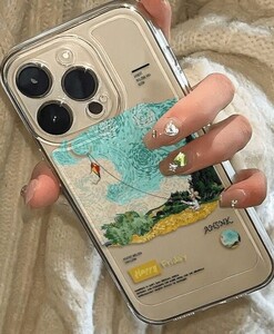 iphone16+plusプラス対応　クリアシリコンケース　名画家ゴッホ風　芸術アップルアイフォン　アートファッションデザイン　スマートフォン