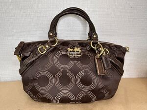 1円スタート COACH コーチ ハンドバッグ ショルダーバッグ レザー キャンバス 2WAY マディソン ブラウン系　レディース ファッション