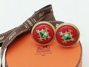 HERMES エマイユ イヤリング 箱付き 七宝焼 レッド 赤系 アクセサリー エルメス 送料無料 