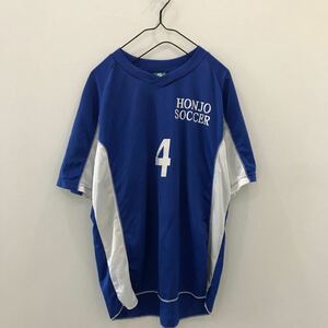 LV190 実物 埼玉 本庄 #4 younger 半袖 サッカーユニフォーム ウェア 練習着 青 メンズ　L