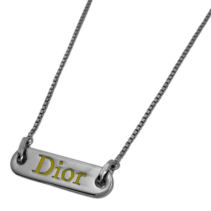 クリスチャンディオール Christian Dior ロゴ ネックレス プレート ネックレス シルバーメッキ シルバー イエロー レディース 【中古】