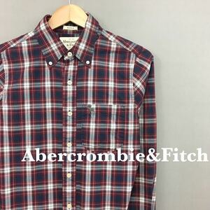 アバクロンビー&フィッチ Abercrombie&Fitch ボタンダウンシャツ 長袖 チェック柄 襟 トップス レッド Sサイズ メンズ 男性用 ♭◇