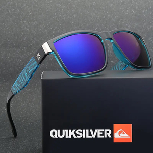 QUIKSILVER クイックシルバーサングラス UVカット偏光レンズ ユニセックス 箱/ポーチ/レンズクリーナー付 青ブルー ウェリントン