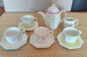 Afternoon Tea アフタヌーンティー　ハンドペイント　コーヒーカップ＆ソーサー 4客 ポット ミルクピッチャー hand painted in PORTUGAL