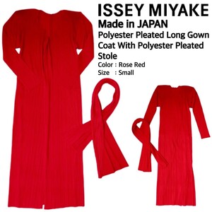 超稀少 90S ISSEY MIYAKE イッセイミヤケ 日本製 最高級ストール付きポリエステルプリーツロングガウンコート S 極美品 ロングカーディガン