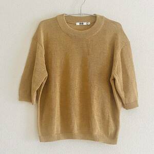 【美中古】ユニクロ U Women コットンブレンド クルーネックセーター (5分袖) BEIGE L UNIQLO ニット ベージュ クリストフ・ルメール