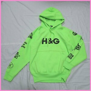 ★ヒステリックグラマー H&G プルオーバーパーカー メンズS/M相当/ネオングリーン/ロゴプリント/裏起毛/フーディ&1016900051