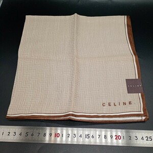 CELINE セリーヌ ハンカチ ブラウン　ロゴ刺繍　　no.3003　