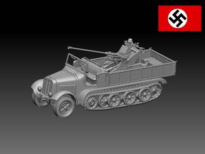 HINODE1/144 レジンキット　未塗装　WW2 ドイツ軍 Sd.Kfz.6/ 2 5tハーフトラック　3.7cm 対空砲搭載　ワールドタンクミュージアム　250113