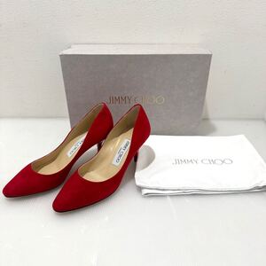 D(0117g10) JIMMY CHOO ジミーチュウ パンプス ヒール スエード 赤 レッド サイズ34 イタリア製