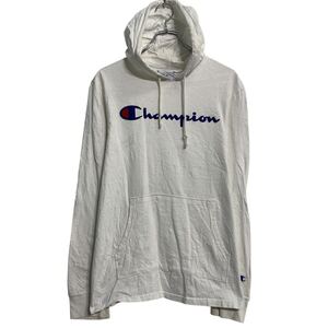 Champion ロゴスウェット パーカー M ホワイト チャンピオン プルオーバー 薄手 古着卸 アメリカ仕入 a611-7582