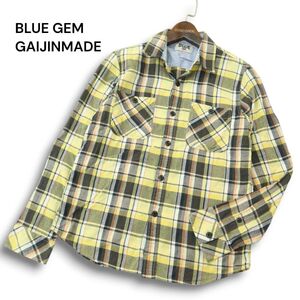 BLUE GEM GAIJINMADE ガイジンメイド 秋冬 長袖 ワーク★ チェック ネル シャツ Sz.1　メンズ 黄色　A4T09538_9#B