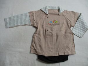 BC423【Combi mini】コンビミニ　ロゴ刺繍　フェイクレイヤード　ロンパース　男児　淡茶　70-80
