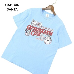 CAPTAIN SANTA キャプテンサンタ 春夏 サンタ プリント★ 半袖 クルーネック カットソー Tシャツ Sz.M　メンズ 水色 青系　A4T07400_6#D