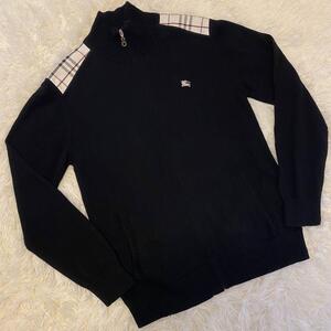 【未使用級・希少L】バーバリーブラックレーベル ドライバーズニット ジャケット BURBERRY BLACK LABEL カーディガン 春物 メガノバ 黒