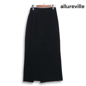 allureville アルアバイル 秋冬 ウール♪ スリット ロング スカート ストレッチ ウエストゴム Sz.2 レディース 黒　K4B00955_B#Q