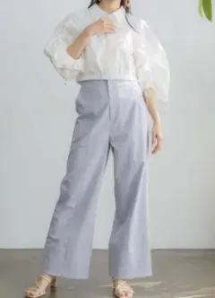 LADY MADE ハイウエストサス付きワイドパンツ