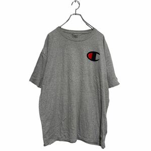 Champion 半袖 ロゴTシャツ XL グレー チャンピオン ビッグサイズ クルーネック ワンポイントロゴ袖ロゴ 古着卸 アメリカ仕入 a604-5278