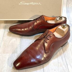 【ソール未使用】Santoni サントーニ◆27cm 8.5◆ITALY製 プレーントゥ ダービー 革靴 本革 紐靴 ビジネスシューズ ドレスシューズ メンズ