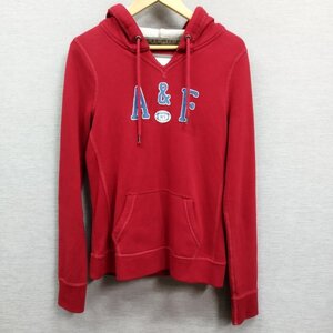 I604 Abercrombie & Fitch アバクロンビー&フィッチ プルオーバー パーカー Vネック フーディー ロゴ 裏起毛 ポケット レディース レッド L