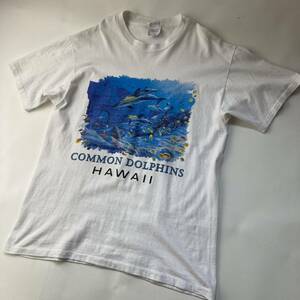 usa製 シングルステッチ アートtシャツ ドルフィン イルカ 海 Lサイズ 白 ホワイト ヴィンテージ ビンテージ デザイン プリント