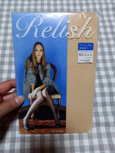 ★新品　RELISH　マイクロネット柄（薄手、光沢あり））スキニーベージュ　M-L★　 