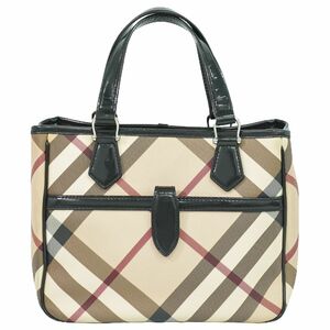 本物 バーバリー BURBERRY ノバチェック チェック トートバッグ ハンドバッグ PVC ベージュ ブラック