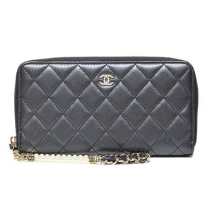 シャネル CHANEL マトラッセ ラムスキン パールチェーン付き 長財布 AP1474 ラウンドファスナー ブラック ココマーク レディース ブランド