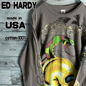 USA製　ED HARDY　エドハーディー　ロンT　Y２K　グランジファッション　スカル　パンク　虎　蛇　ロック