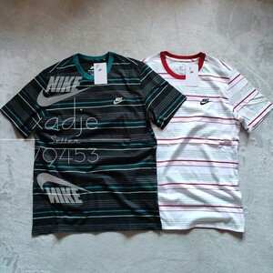 新品 正規品 NIKE ナイキ NSW 半袖 Tシャツ 2枚セット ボーダー 黒 ブラック 白 ホワイト マルチ ロゴ 刺繍 XL