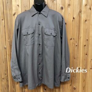 Dickies /FLEX /ディッキーズ /メンズXL ワークシャツ 長袖シャツ トップス 無地 二つポケット ポリコットン ミリタリー アメカジ USA古着