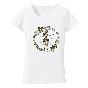 (L)ホワイト【tf029】ヴィンテージサークルハイビスカスフラガールプリント　フラダンスメール便発送Tシャツ半袖送料無料ハワイ・フラ