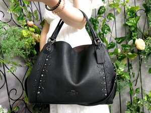 超美品●新品同様●COACH コーチ●イーディー ウィズプレーリー リベット●カーフ レザー 本革●2way ハンド バッグ●黒●B5 収納●Js47719