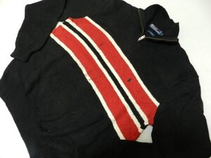 ラルフローレン！Polo/ポロ！★香港製！【★ブラック×赤・白ライン！■コットン１００％！】ニット・セーター・ハーフジップ！■XLサイズ