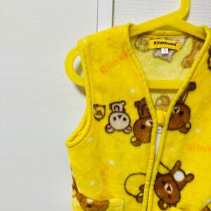 【美品】リラックマ　Rilakkuma フルジップフリースベスト　リラックマ　ポケット　フリース　イエロー　キッズS110〜120サイズ