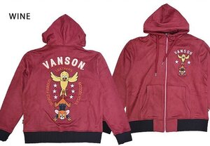 vanson×TOM＆JERRY 起毛ボンディングフルジップパーカー◆vanson ワインXXLサイズ TJV-2441 バンソン ヴァンソン トムとジェリー 刺繍