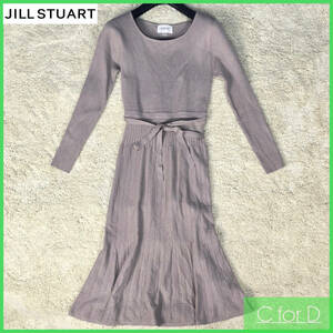 美品★JILL STUART★フリーサイズ ジルスチュアート レディース 紫系 パープルグレー ニットワンピース ロングワンピース 長袖 T065