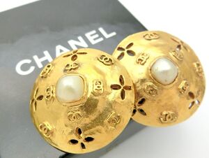 1000円スタート イヤリング CHANEL シャネル 2828 ココマーク ラウンド フェイクパール ゴールド 箱付 ヴィンテージアクセサリー WHO H254