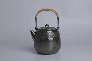 純銀保証 中川浄益造 吉祥鳥の彫刻 湯沸 銀瓶 時代物 古美術品 煎茶道具